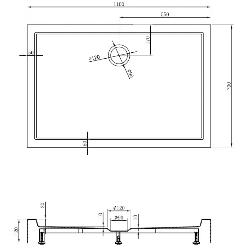 Mexen Flow+ stačiakampė dušo padėklas 110 x 70 cm, juodas matinis - 46R707011H