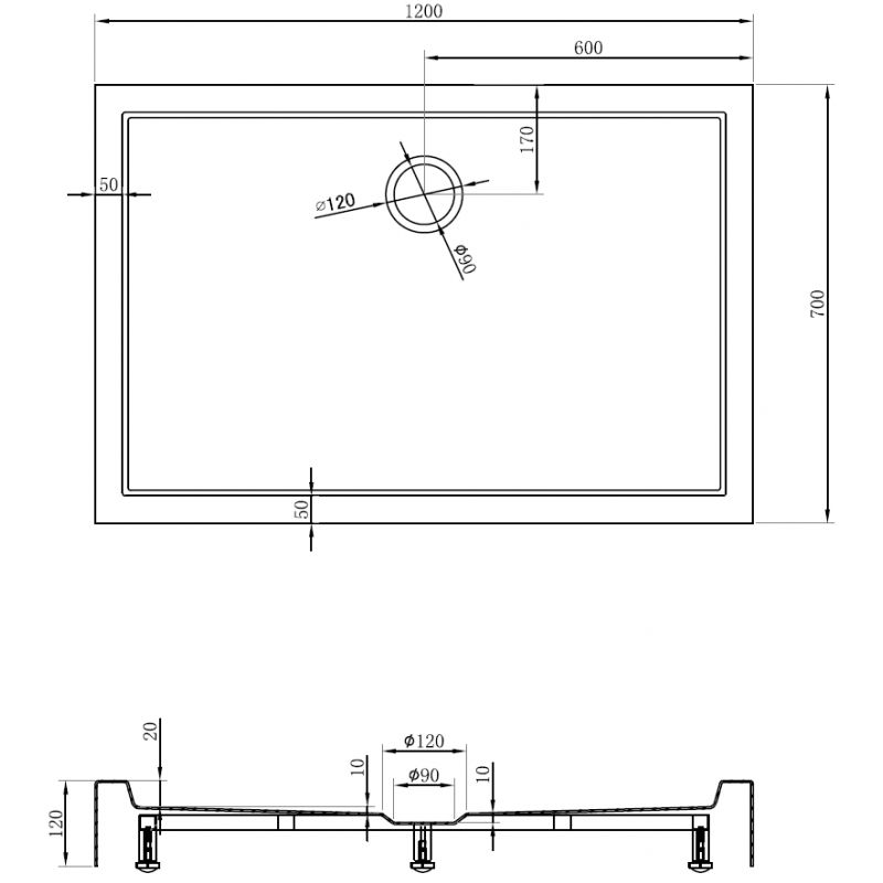 Mexen Flow+ stačiakampis dušo padėklas 120 x 70 cm, baltas blizgus - 46R107012H