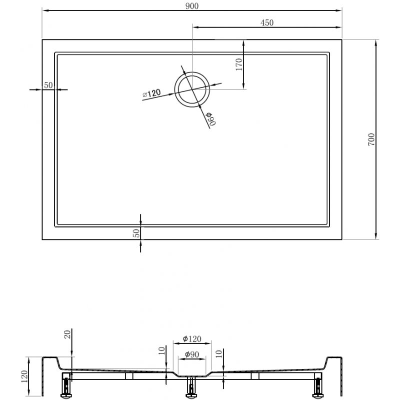 Mexen Flow+ stačiakampė dušo padėklas 90 x 70 cm, juodas matinis - 46R707090H