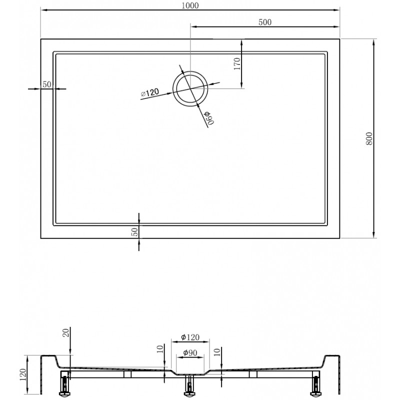 Mexen Flow+ stačiakampis dušo padėklas 100 x 80 cm, juodas matinis - 46R708010H