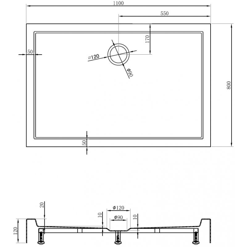 Mexen Flow+ stačiakampio formos dušo padėklas 110 x 80 cm, juoda matinė - 46R708011H