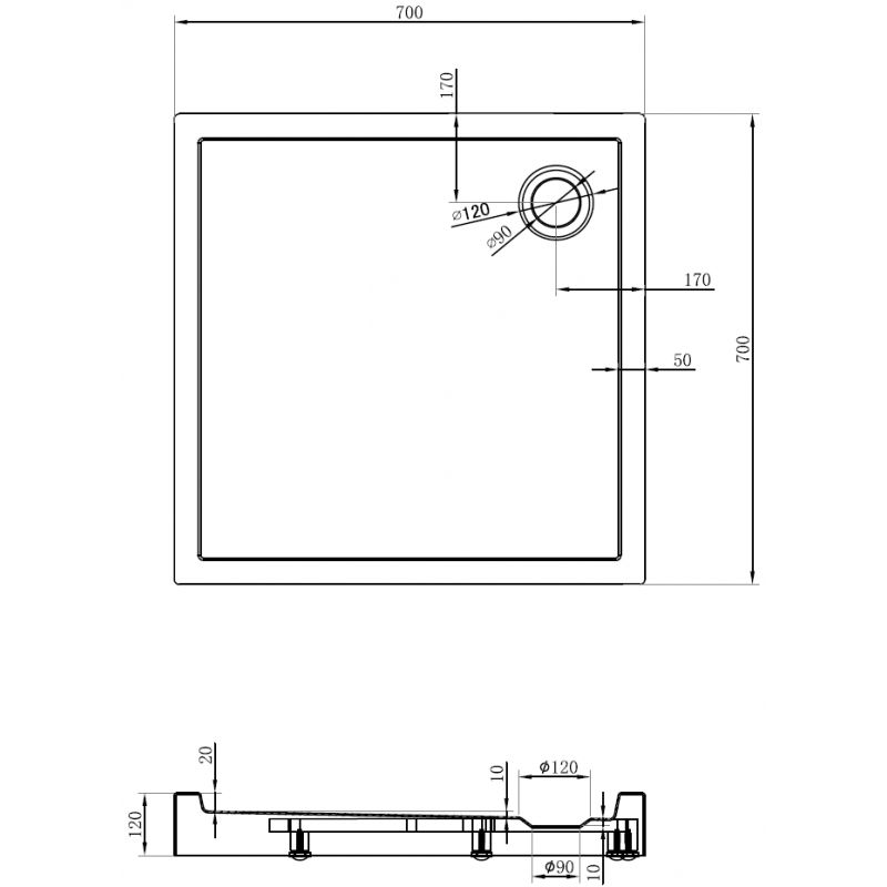 Mexen Flow+ kvadratinis dušo padėklas 70 x 70 cm, juodas matinis - 46S707070H