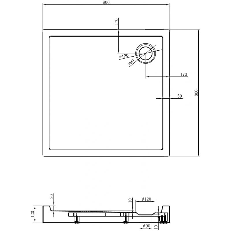 Mexen Flow+ kvadratinis dušo padas 80 x 80 cm, baltas blizgus - 46S108080H