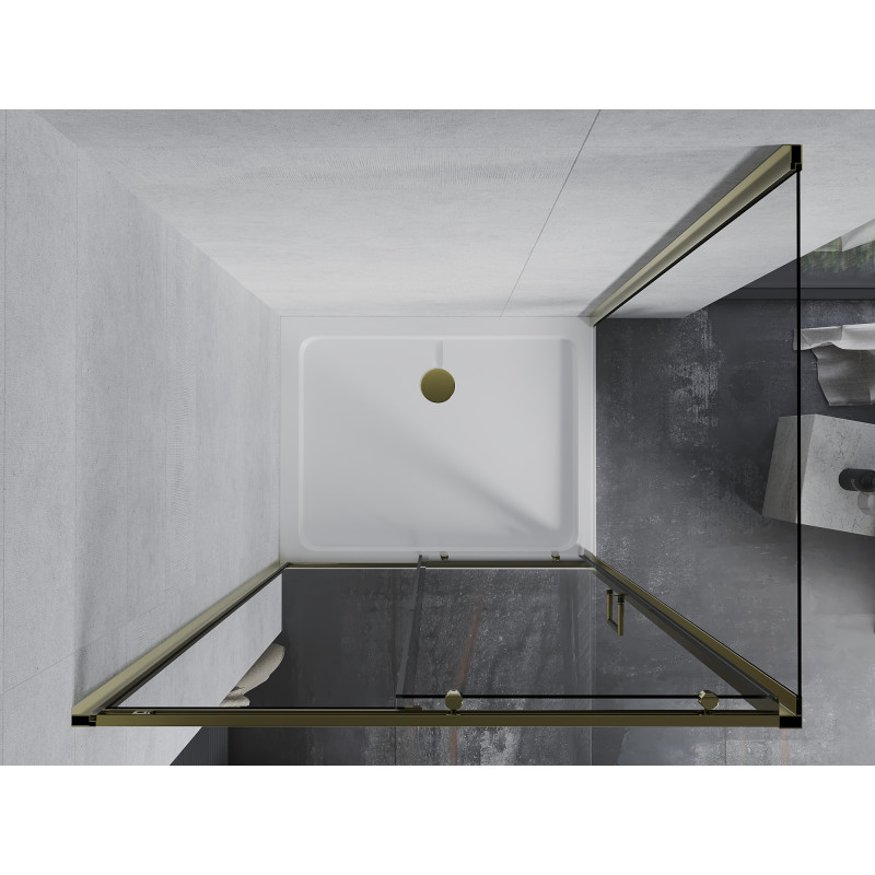 Mexen Apia stiklinė dušo kabina 120 x 70 cm, skaidri, auksinė + Flat padėklas, baltas - 840-120-070-50-00-4010G