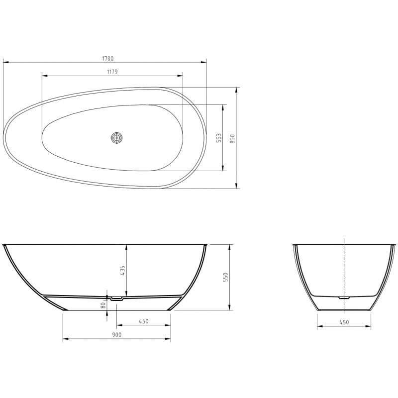 Mexen Glass juoda laisvai pastatoma vonia skaidri 170 x 85 cm, chromuotas dangtelis - 58061708513