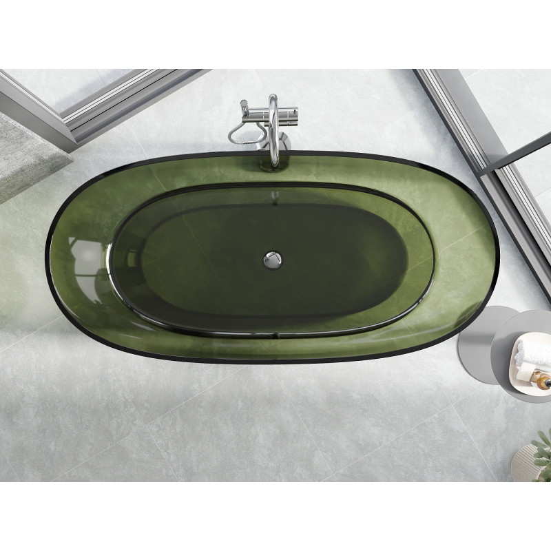 Mexen Pure laisvai stovinti permatoma vonia 170 x 80 cm, alyvuogių, chromuota kamštis - 58071708001
