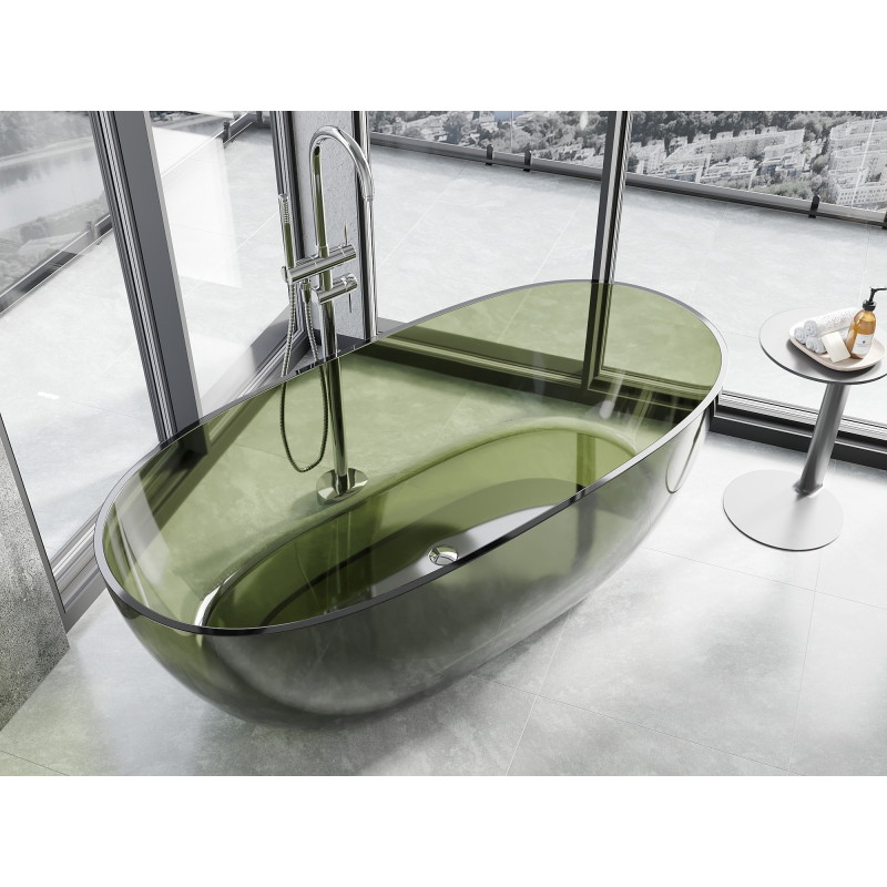 Mexen Pure laisvai stovinti permatoma vonia 170 x 80 cm, alyvuogių, chromuota kamštis - 58071708001
