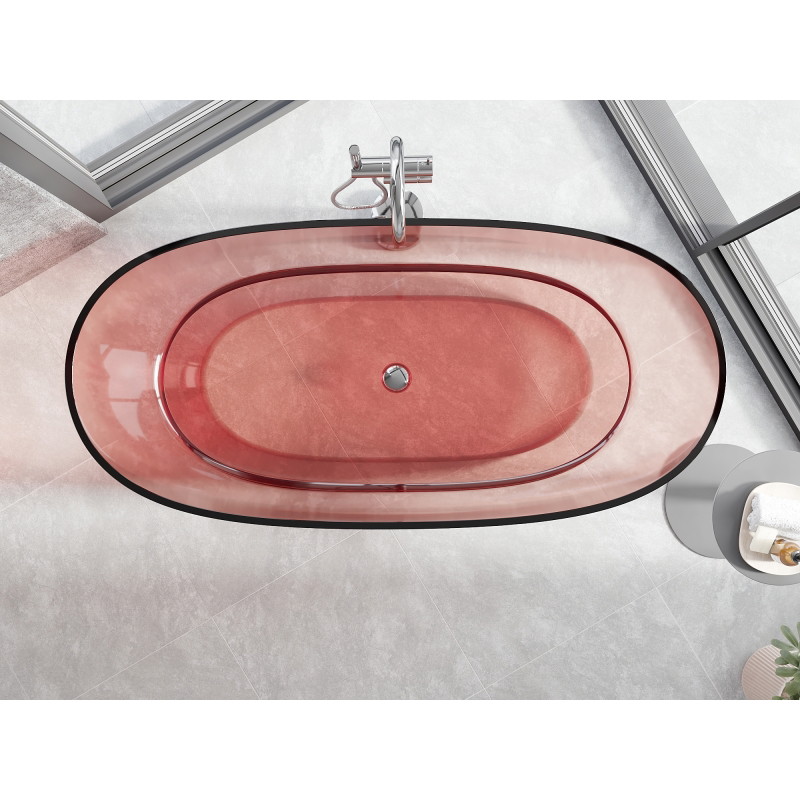 Mexen Pure skaidri atskirai stovinti vonia 170 x 80 cm, koralu spalvos, chromuotas kamštis - 58071708004