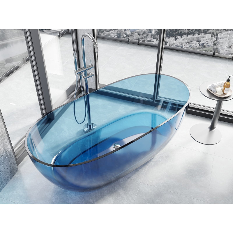 Mexen Pure laisvai pastatoma vonia, skaidri 170 x 80 cm, džinsas, chromuota išleidimo anga - 58071708007