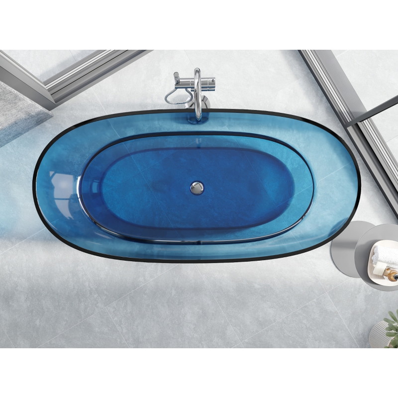 Mexen Pure laisvai pastatoma vonia, skaidri 170 x 80 cm, džinsas, chromuota išleidimo anga - 58071708007