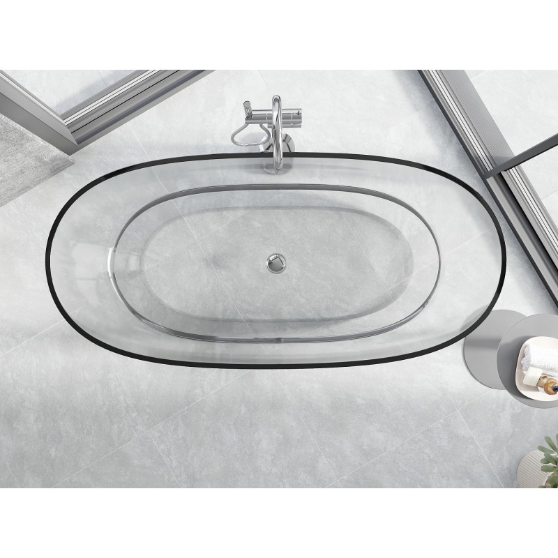 Mexen Pure skaidri, laisvai stovinti vonia 170 x 80 cm, skaidri, chromuotas kamštis - 58071708008