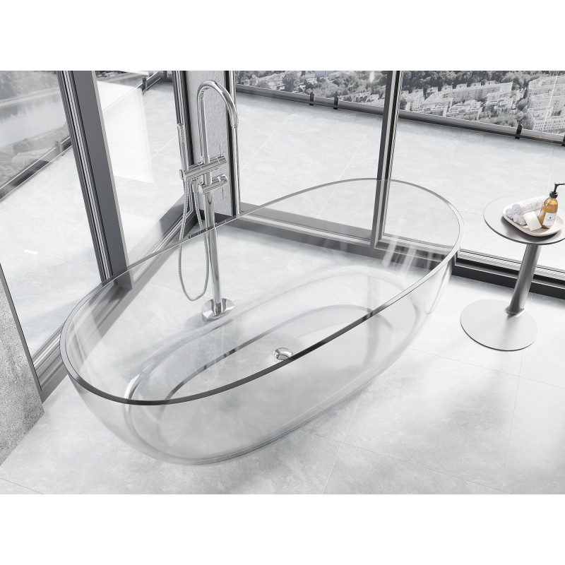 Mexen Pure skaidri, laisvai stovinti vonia 170 x 80 cm, skaidri, chromuotas kamštis - 58071708008
