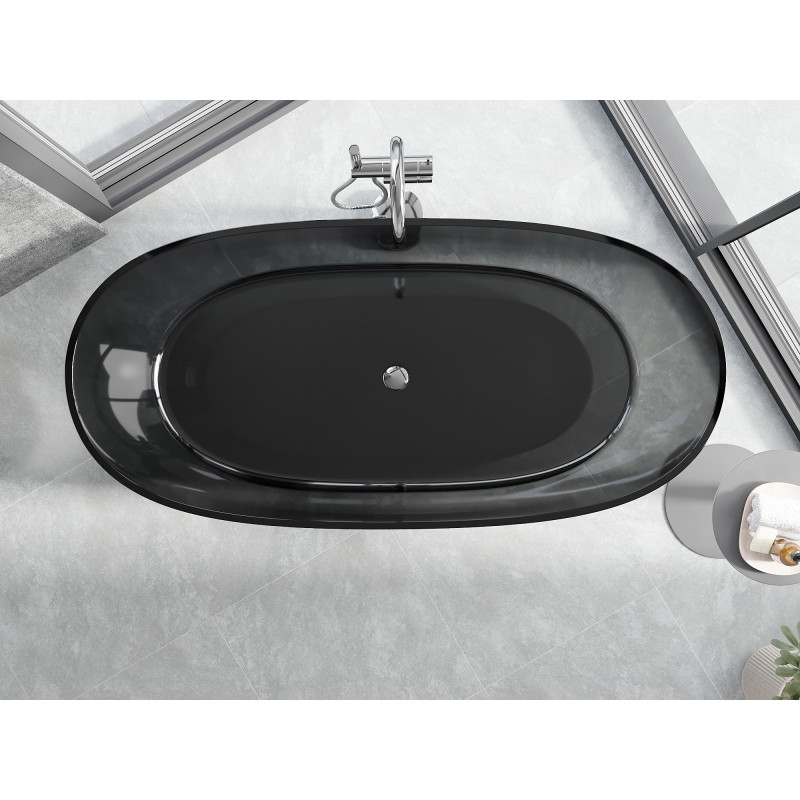 Mexen Pure laisvai stovinti permatoma vonia 170 x 80 cm, juoda, chromuotas kamštis - 58071708013