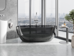 Mexen Pure black laisvai pastatoma vonia permatoma 170 x 80 cm, chromuotas kamštis - 58071708013