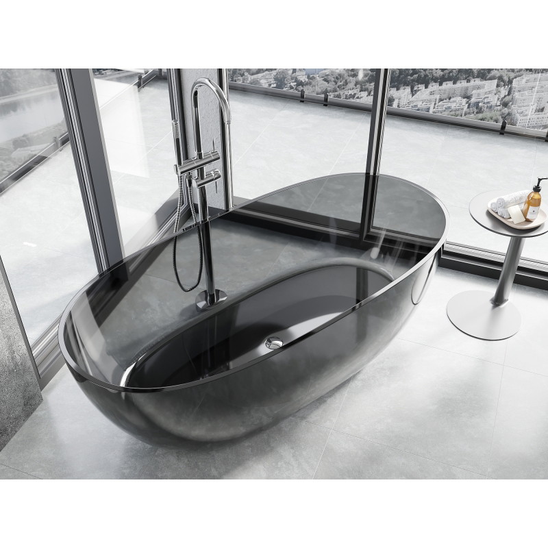 Mexen Pure laisvai stovinti permatoma vonia 170 x 80 cm, juoda, chromuotas kamštis - 58071708013
