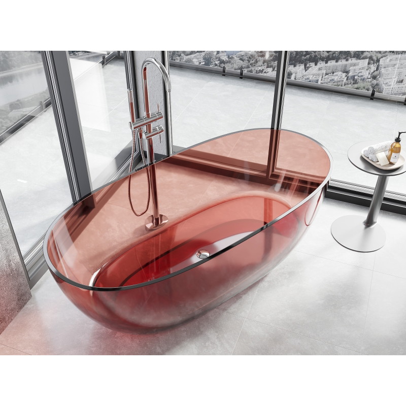 Mexen Pure Laisvai stovima skaidri vonia 170 x 80 cm, rožinė, chromuotas kamštis - 58071708014