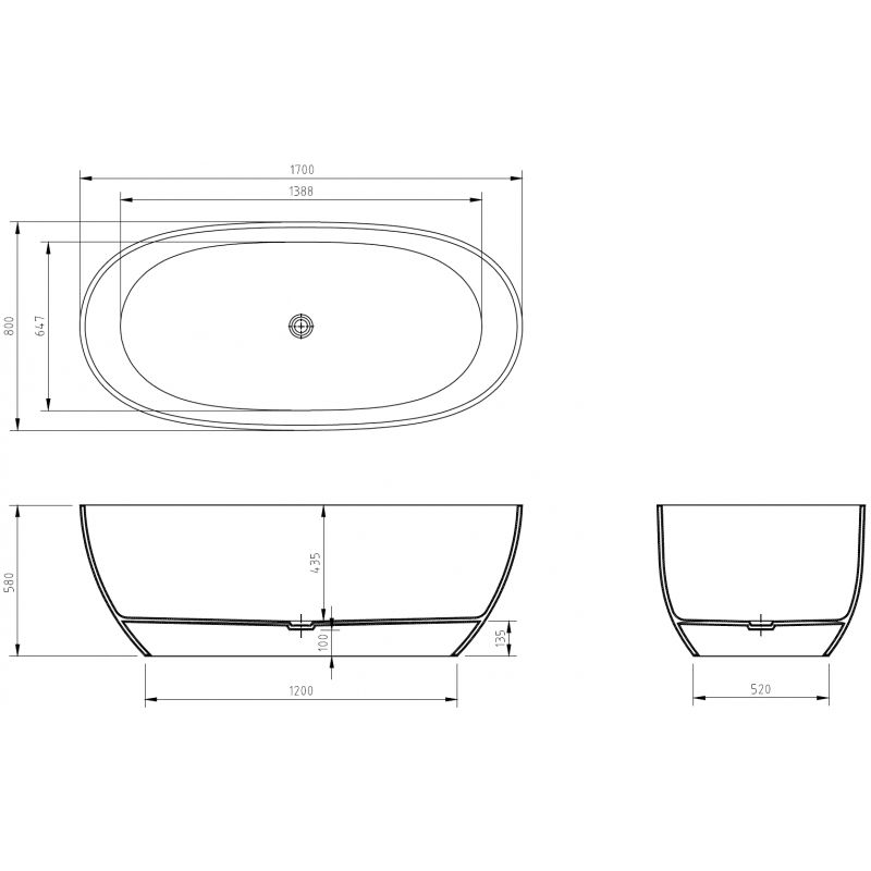 Mexen Pure medaus spalvos laisvai stovinti vonia permatoma 170 x 80 cm, chromuotas nutekėjimo kamštis - 58071708015