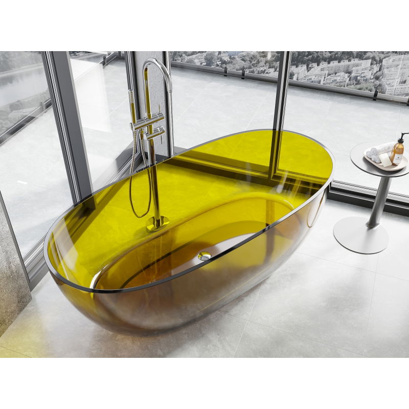 Mexen Pure medaus spalvos laisvai stovinti vonia permatoma 170 x 80 cm, chromuotas nutekėjimo kamštis - 58071708015