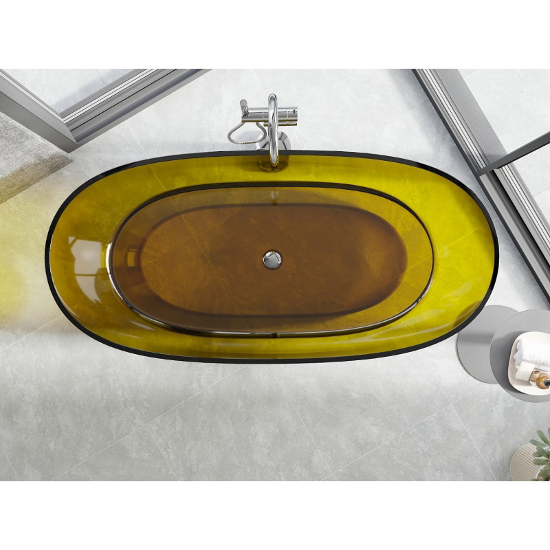 Mexen Pure skaidri laisvai stovinti vonia 170 x 80 cm, medaus spalva, chromuotas kamštis - 58071708015