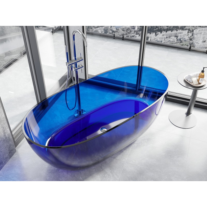 Mexen Pure skaidri pastatoma vonia 170 x 80 cm, safyras, chromuotas kamščiatraukis - 58071708016