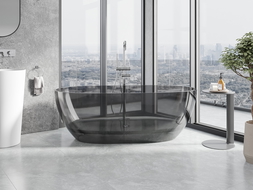 Mexen Pure smoke laisvai pastatoma skaidri vonia 170 x 80 cm, chromuotas kamščiu - 58071708019