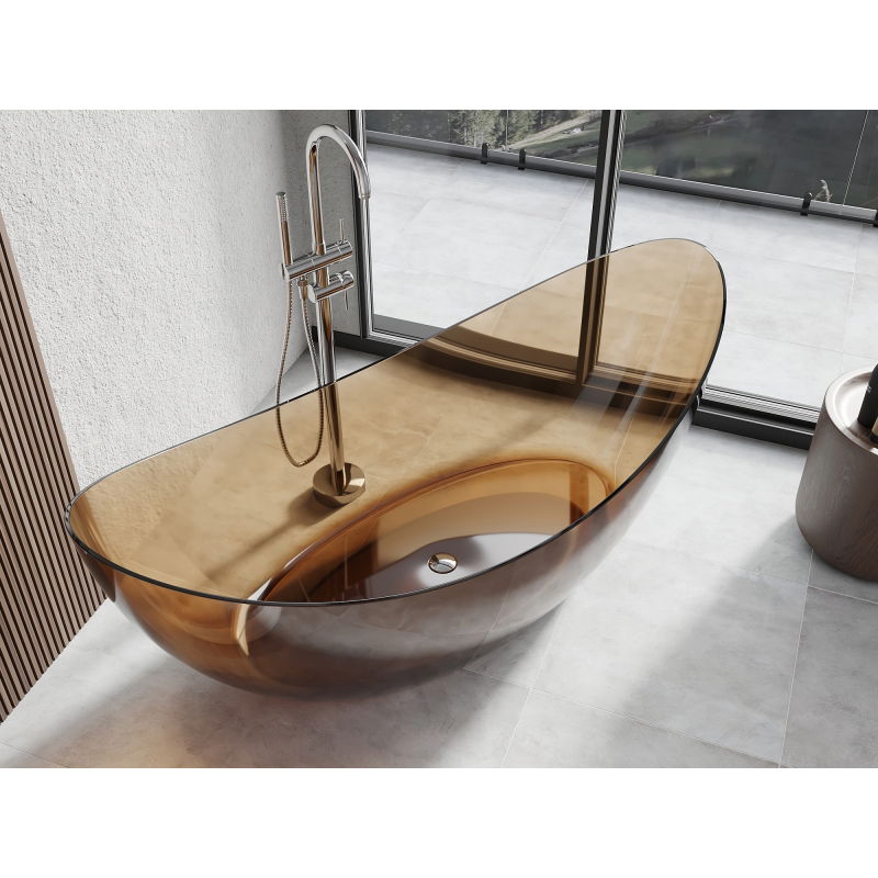 Mexen Vea earth vonia laisvai stovinti permatoma 180 x 80 cm, chromuotas kamštis - 58091808005