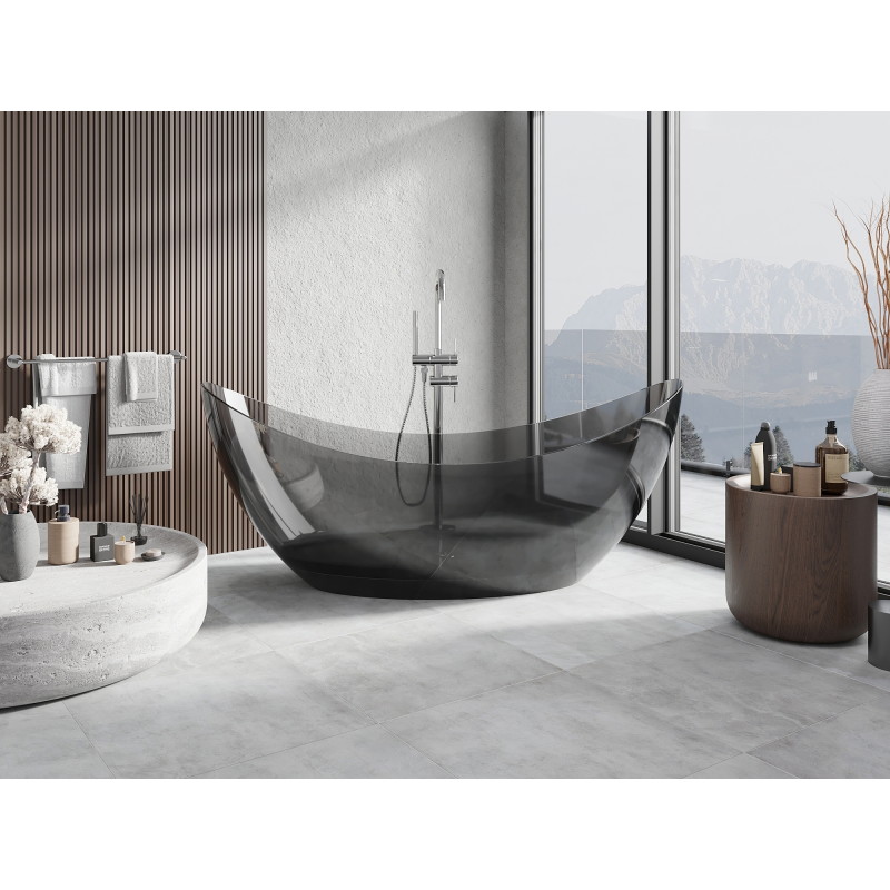 Mexen Vea laisvai stovinti permatoma vonia 180 x 80 cm, juoda, chrominis kamštis - 58091808013