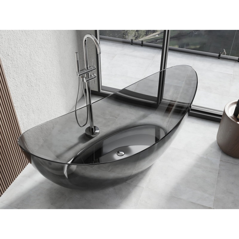 Mexen Vea laisvai stovinti permatoma vonia 180 x 80 cm, juoda, chrominis kamštis - 58091808013
