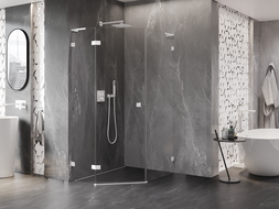 Mexen Lunar L penkiakampė dušo kabina su kairine atveriama durų dalimi, 80 x 90 cm, skaidri, balta - 831L-080L-090P-20-00-L