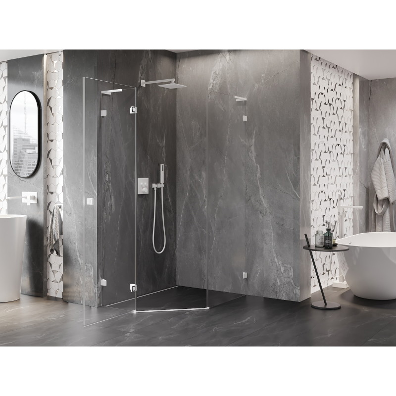 Mexen Lunar L penkiakampė dušo kabina atveriamomis kairėmis durimis 90 x 100 cm, skaidri, balta - 831L-090L-100P-20-00-L