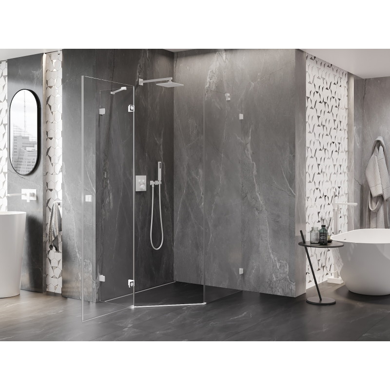 Mexen Lunar penkiakampė atveriama dušo kabina kairė 80 x 90 cm, skaidri, balta - 831-080L-090P-20-00-L