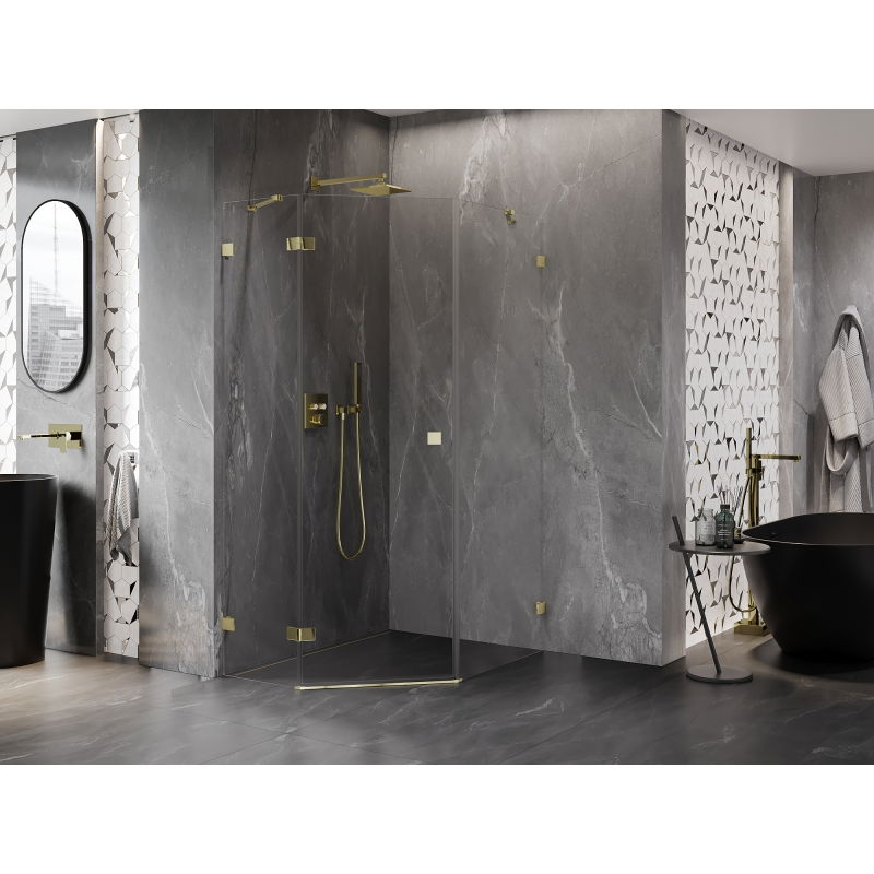 Mexen Lunar penkiakampė dušo kabina su varstomomis durimis 80 x 90 cm, skaidri, auksinė - 831-080L-090P-50-00-L
