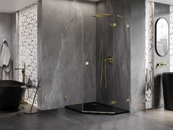 Mexen Lunar penkiakampė dušo kabina su dešiniuoju šarnyru 90 x 100 cm, permatoma, auksinė - 831-090P-100L-50-00-P