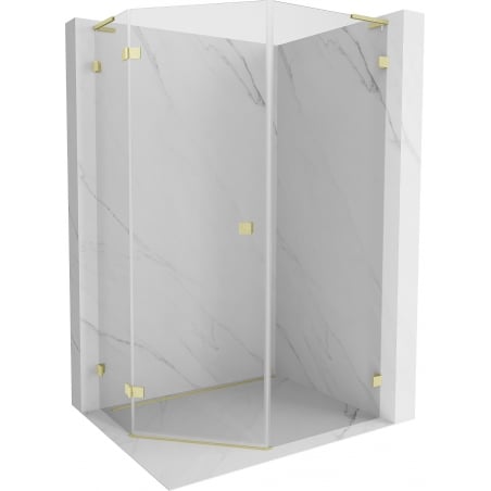 Mexen Lunar L pentagoninė dušo kabina atveriama kairė 80 x 90 cm, permatomos, auksinė šepetuota - 831L-080L-090P-55-00-L