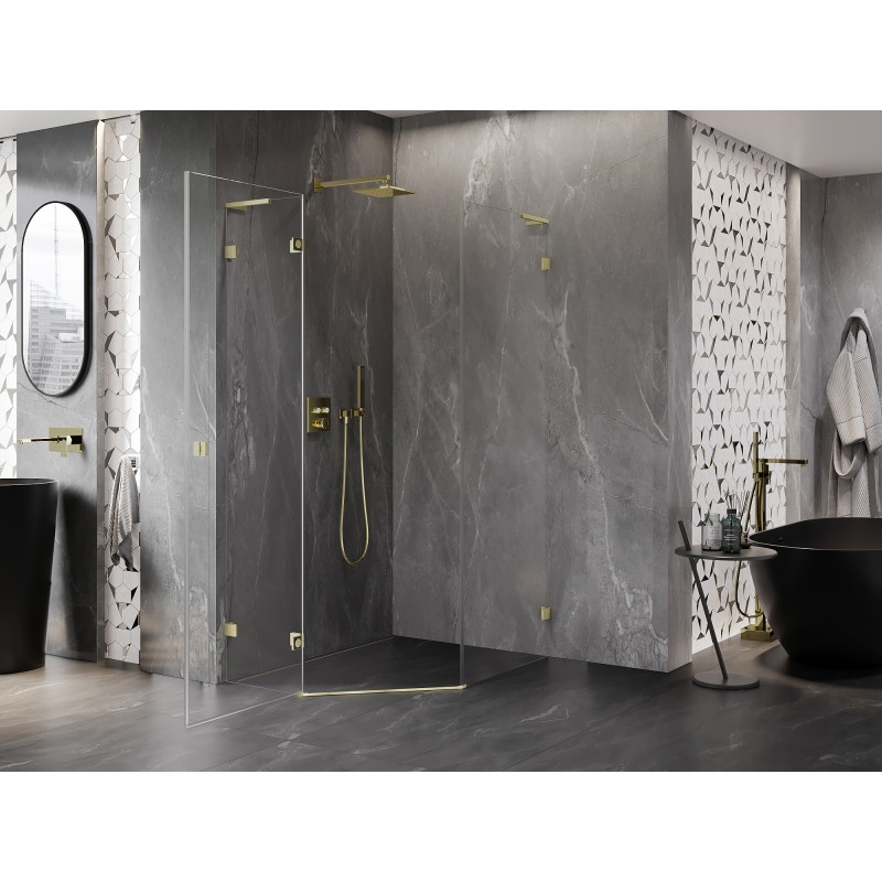Mexen Lunar L penkiakampė dušo kabina su varstomomis kairėmis durimis 80 x 90 cm, skaidri, šlifuota auksinė
