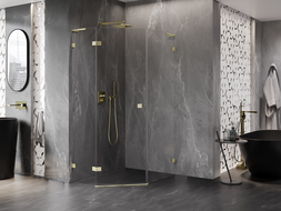 Mexen Lunar L penkiakampė dušo kabina, pakreipta kairė, 80 x 90 cm, skaidri, šlifuota auksinė - 831L-080L-090P-55-00-L