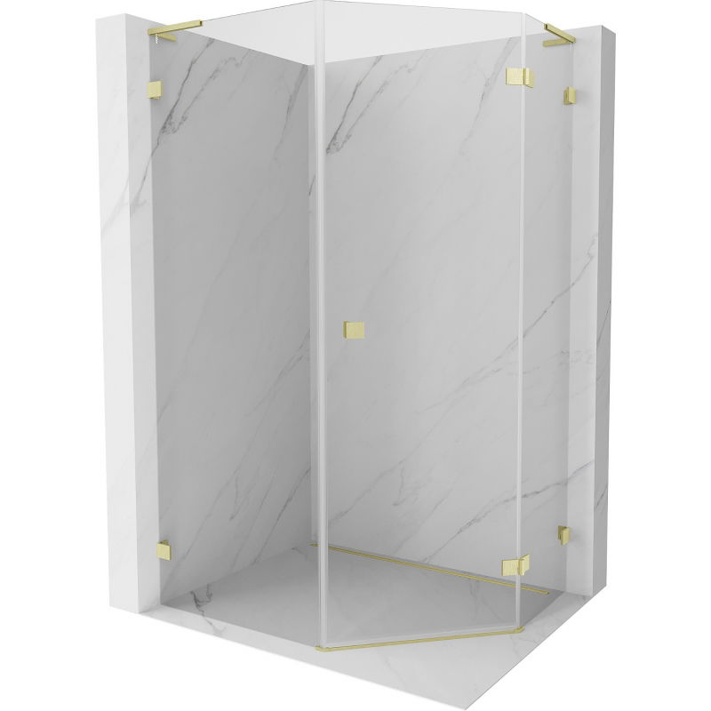 Mexen Lunar L dešinysis penkiakampis dušo kabinas 80 x 90 cm, skaidrus, aukso šlifuotas - 831L-080P-090L-55-00-P