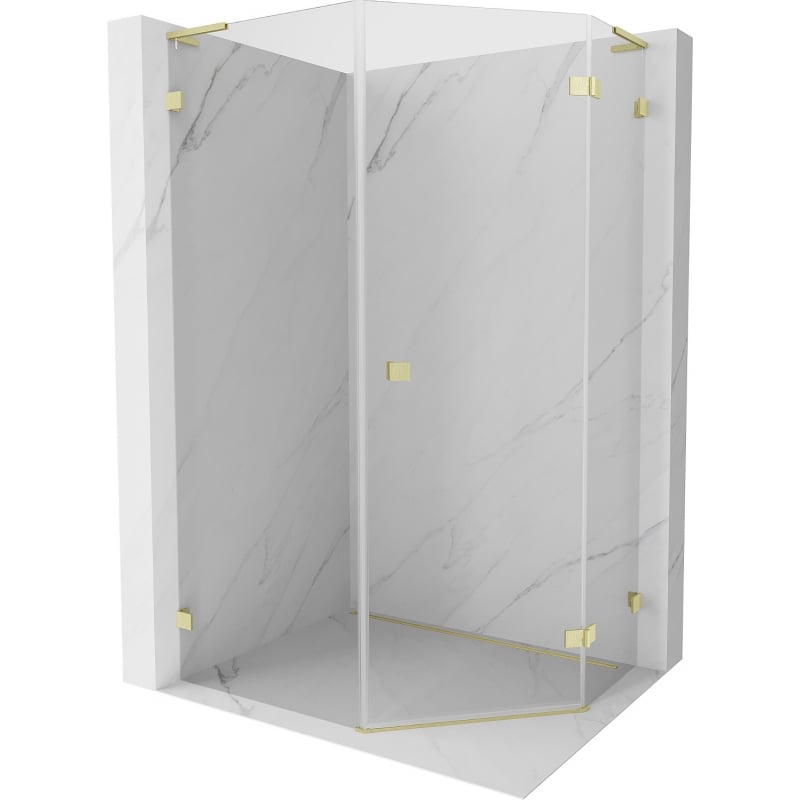 Mexen Lunar L deštu stovas penkiakampis pasukamas dešinysis 80 x 100 cm, skaidrus, šlifuotas auksas - 831L-080P-100L-55-00-P