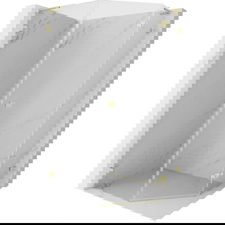 Mexen Lunar L dešinės pusės penkiakampė dušo kabina 80 x 100 cm, skaidri, šlifuoto aukso - 831L-080P-100L-55-00-P