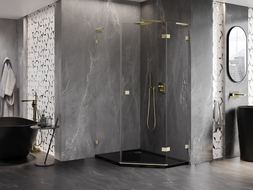 Mexen Lunar L penkiakampis dešinysis dušo kabina 90 x 100 cm, permatomas, aukso šlifuotas - 831L-090P-100L-55-00-P