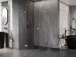 Mexen Lunar L penkiakampė dušo kabina su kairiniu atidarant durimis 90 x 100 cm, skaidri, rožinio aukso