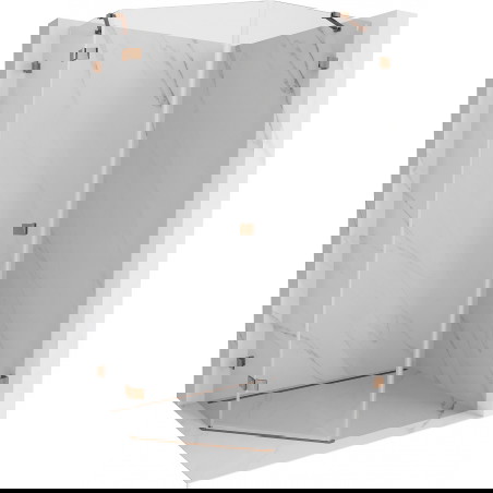 Mexen Lunar Penkiakampė dušo kabina su kairine varstoma dalimi, 80 x 90 cm, permatoma, rožinio aukso spalvos