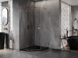 Mexen Lunar Penkiakampė dušo kabina su kairine varstoma dalimi, 80 x 90 cm, permatoma, rožinio aukso spalvos