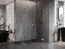 Mexen Lunar L Penkiakampė dešinė varstoma dušo kabina 90 x 100 cm, permatoma, rožinis auksas - 831L-090P-100L-60-00-P