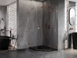 Mexen Lunar dešinysis 80 x 100 cm penkiakampis dušo kabina, skaidri, rožinio aukso - 831-080P-100L-60-00-P