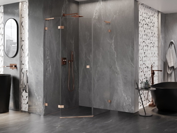 Mexen Lunar L penkiakampė dušo kabina varstoma kairinė 80 x 100 cm, skaidri, šlifuotas varis - 831L-080L-100P-65-00-L