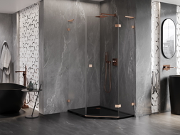 Mexen Lunar L penkiakampė dešinė dušo kabina, 80 x 90 cm, skaidri, šlifuota varis - 831L-080P-090L-65-00-P