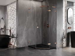 Mexen Lunar L penkiakampė dešininė dušo kabina 80 x 90 cm, skaidri, šlifuotas varis - 831L-080P-090L-65-00-P