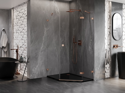 Mexen Lunar penkiakampė dešinė atveriama dušo kabina 90 x 100 cm, permatoma, šlifuotas varis - 831-090P-100L-65-00-P