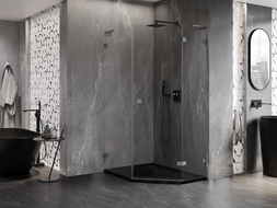 Mexen Lunar L penkiakampė dešinė dušo kabina 80x100 cm permatoma, gun gray šlifuota - 831L-080P-100L-66-00-P